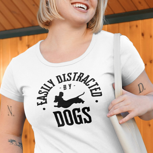 Easily Distracted by Dogs Ladies Tshirt image